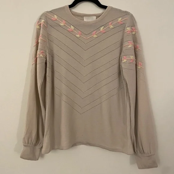 Molli Beige Long Sleeve Top with Pink Accents - Picture 2 of 13